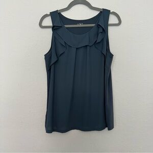 LOFT Slate Blue Ruffle-Detail Sleeveless Blouse